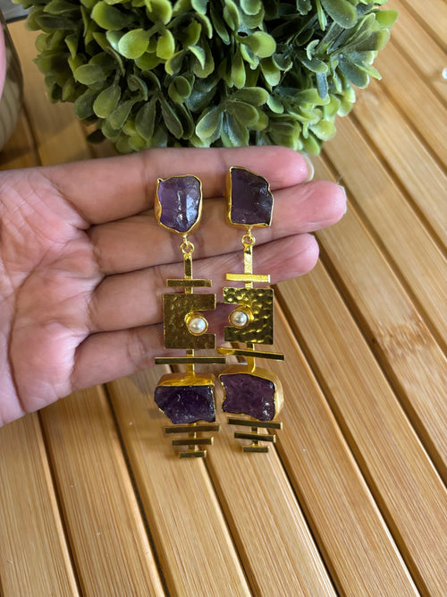 Long Crystal purple Earring