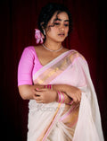 Mul Cotton Saree with Simple Pink Border