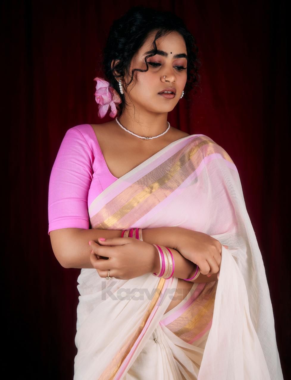 Mul Cotton Saree with Simple Pink Border