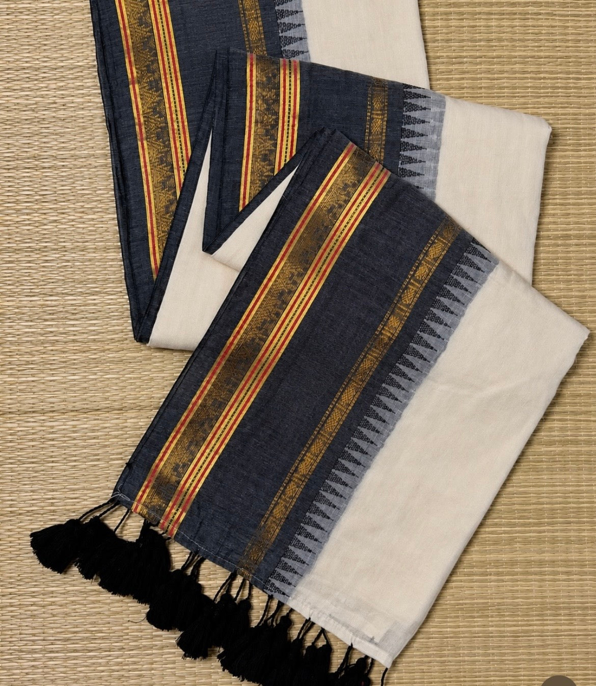 Soft Mul Cotton Saree - Black Temple Border