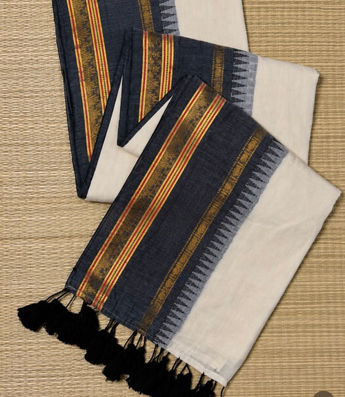 Soft Mul Cotton Saree - Black Temple Border