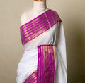 Soft Mul Cotton Saree With Magenta Traditional Border