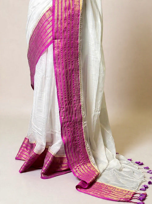 Soft Mul Cotton Saree With Magenta Traditional Border