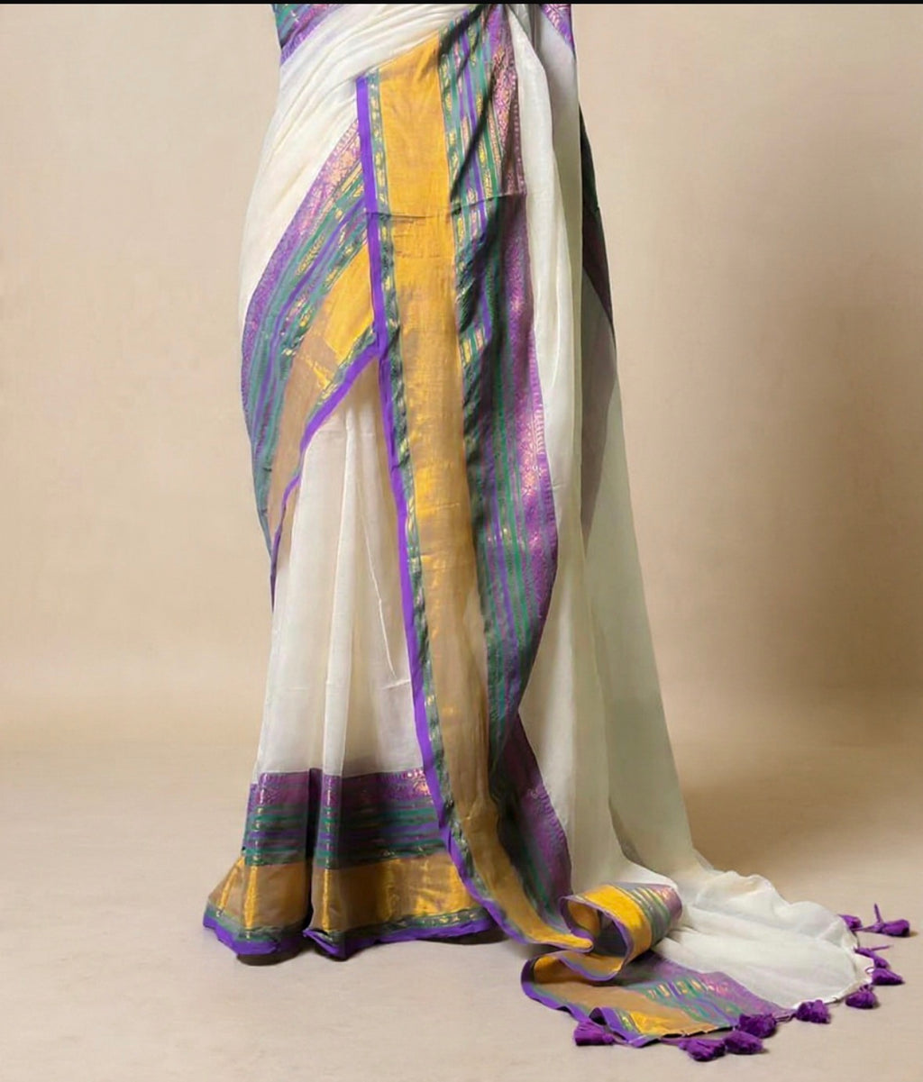 Soft mul traditional border saree