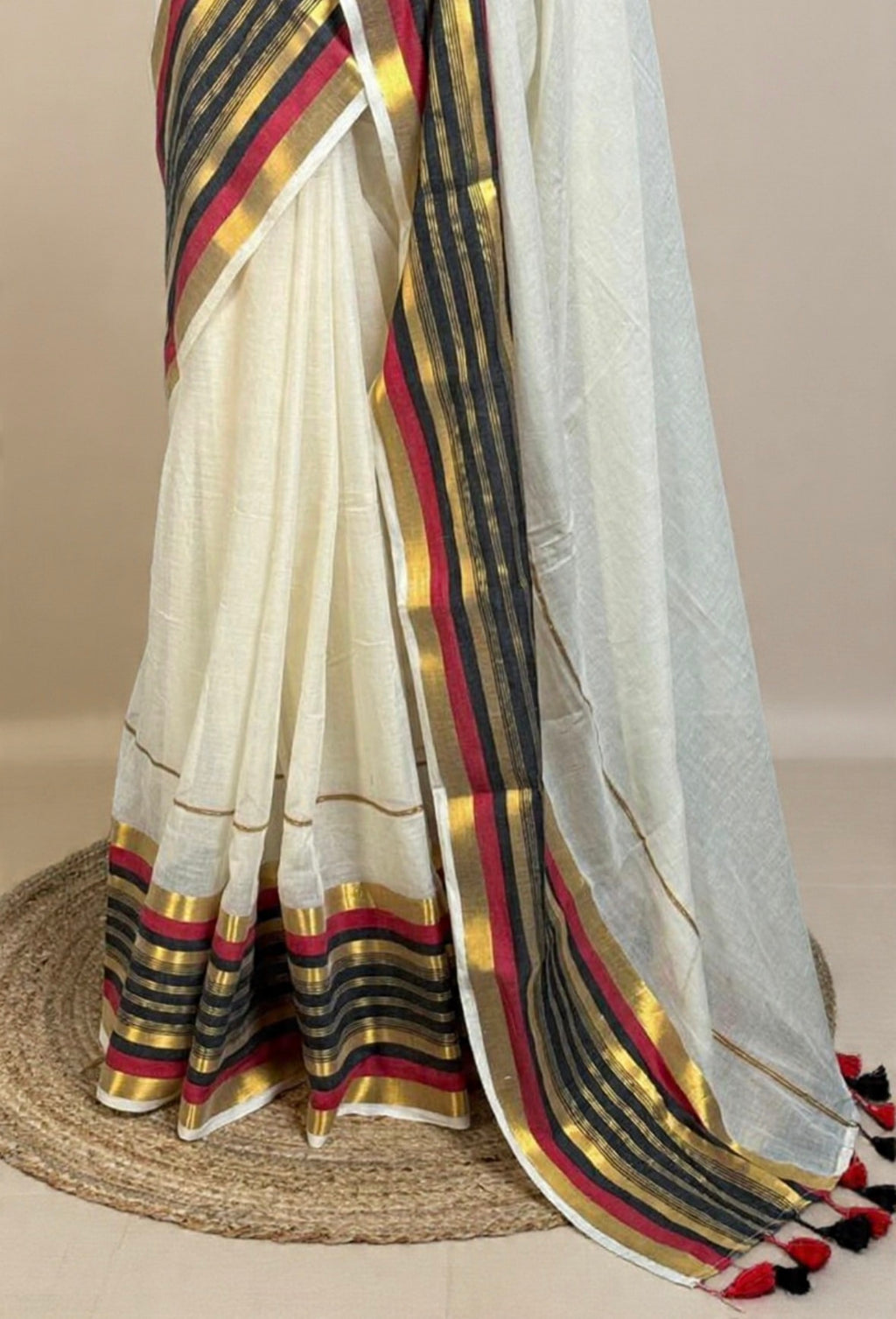 Soft Mul Cotton Black and Red Saree