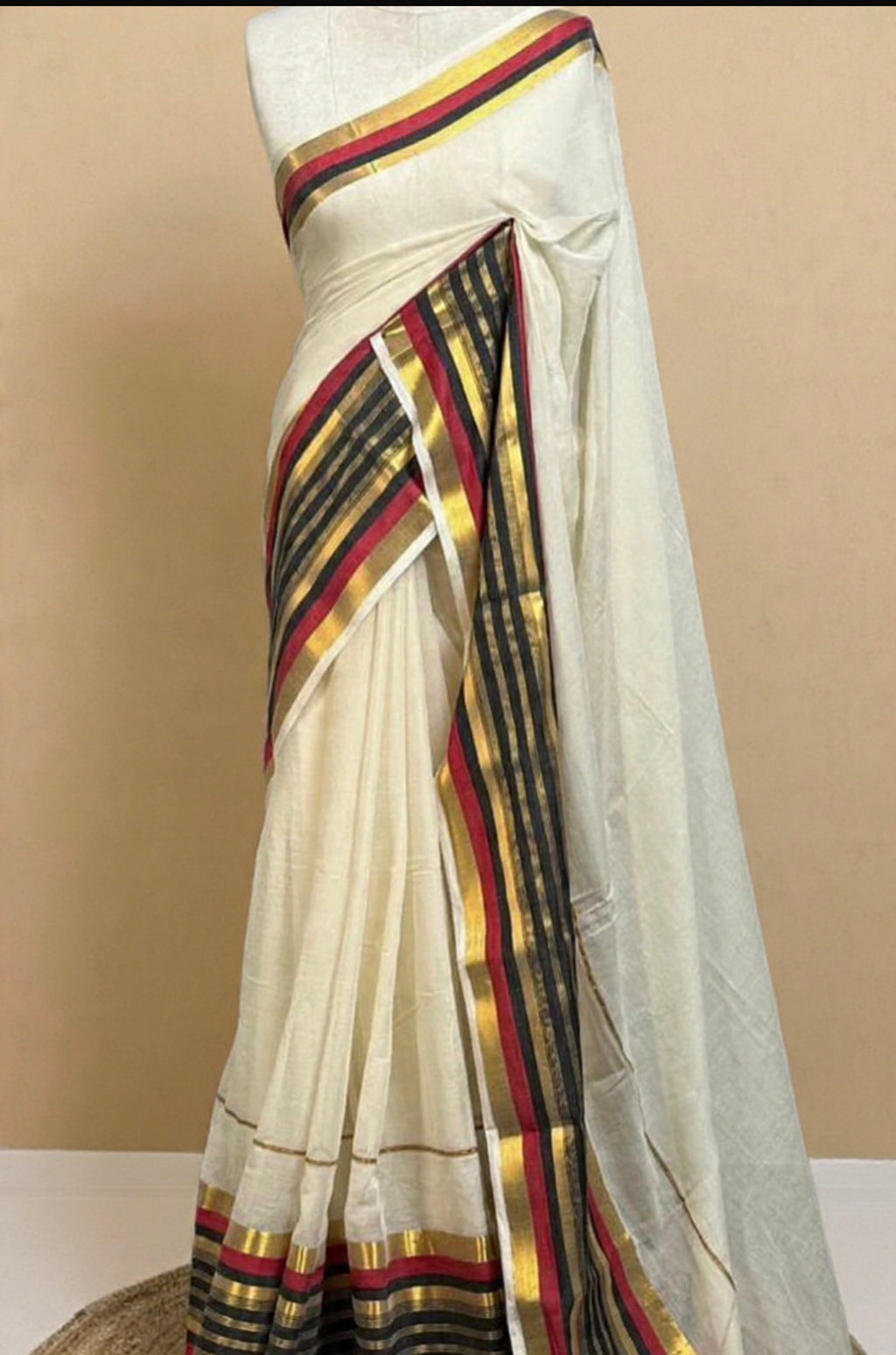 Soft Mul Cotton Black and Red Saree