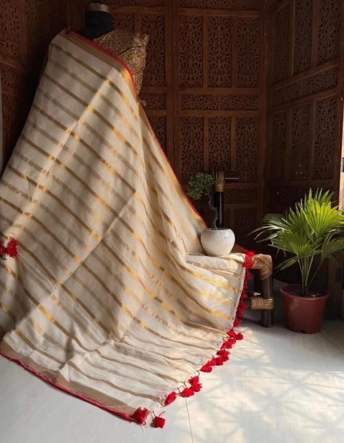Gold Striped Soft Mul Cotton Saree